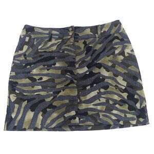 Express Mini Skirt Women Size 5/6 Green Black Animal Print Striped Camouflage